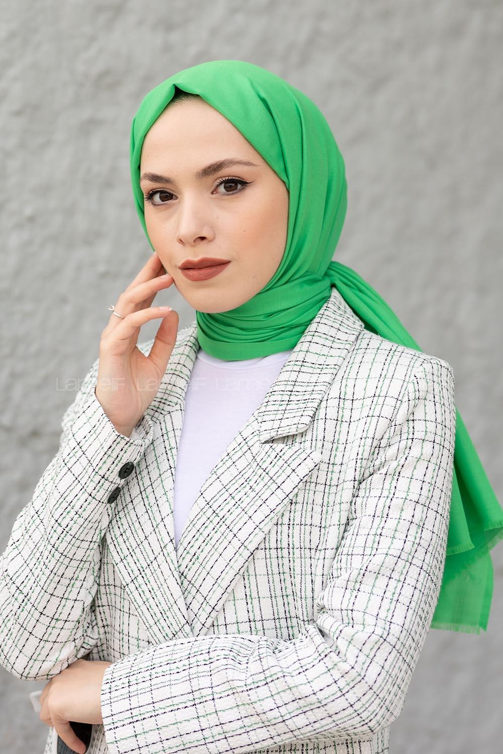 Lamelif Yeşil İnce Keten Şal