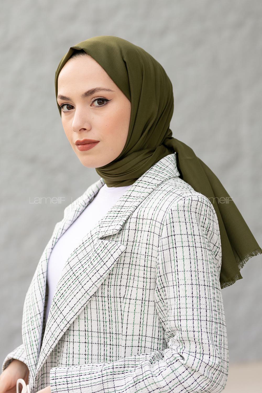 Lamelif Haki İnce Keten Şal