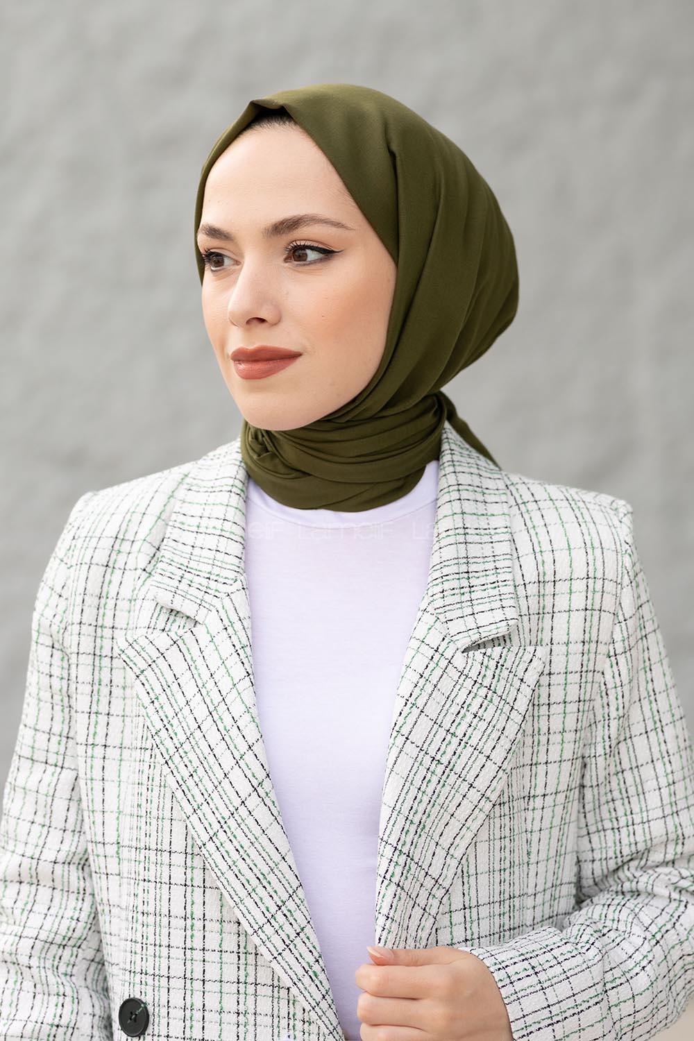 Lamelif Haki İnce Keten Şal