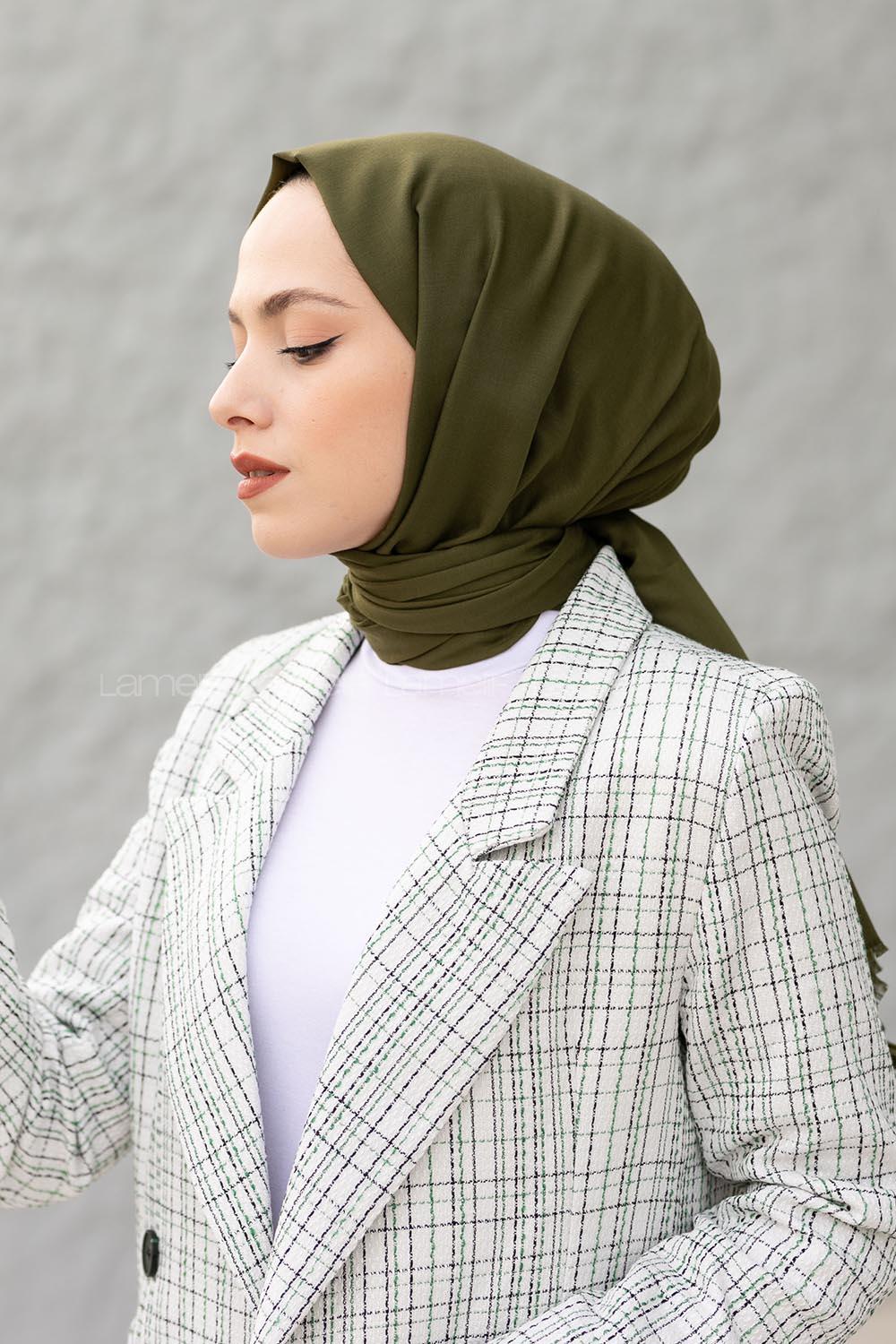 Lamelif Haki İnce Keten Şal