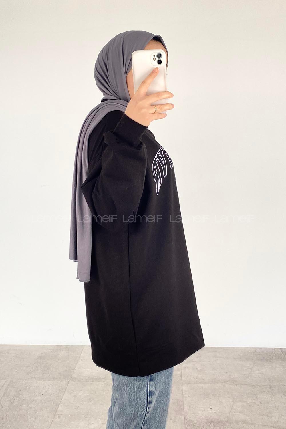 Modalamelif Bisiklet Yaka WRSTBHVR BERLİN Yazı Baskılı Sweat Siyah