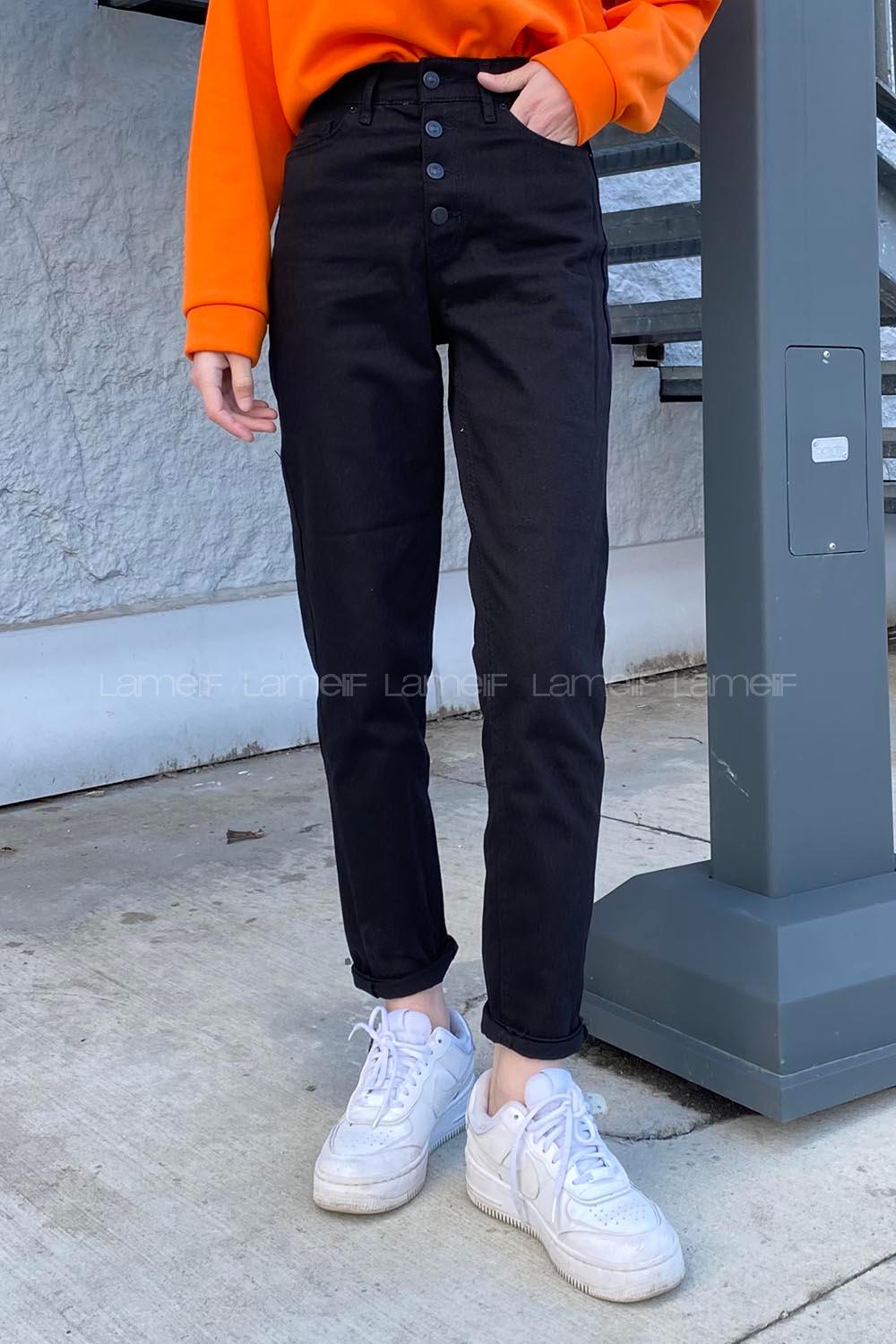 Black Cotton Denim High Waist Denim Pants