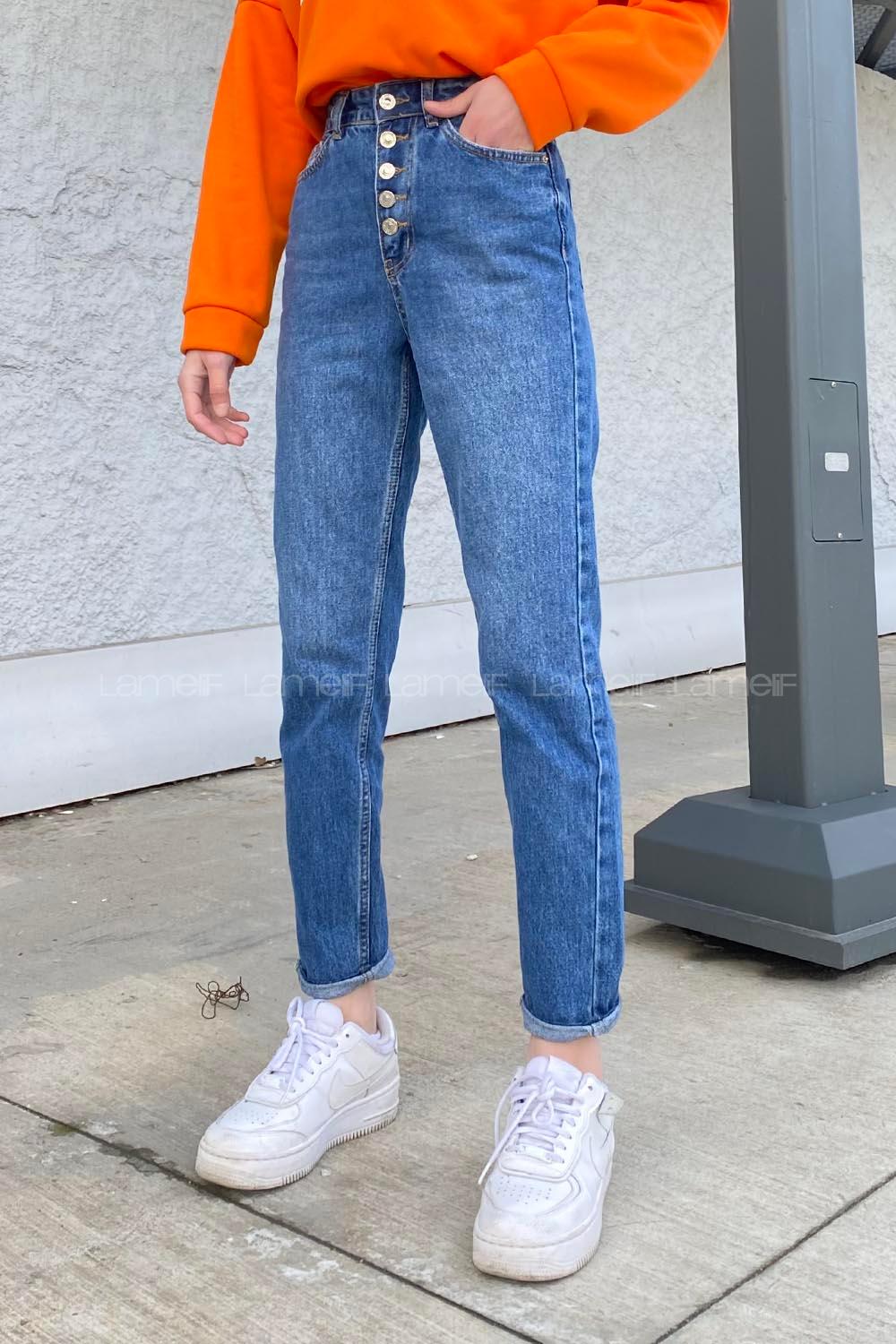 Light Blue Cotton Denim High Waist Denim Pants