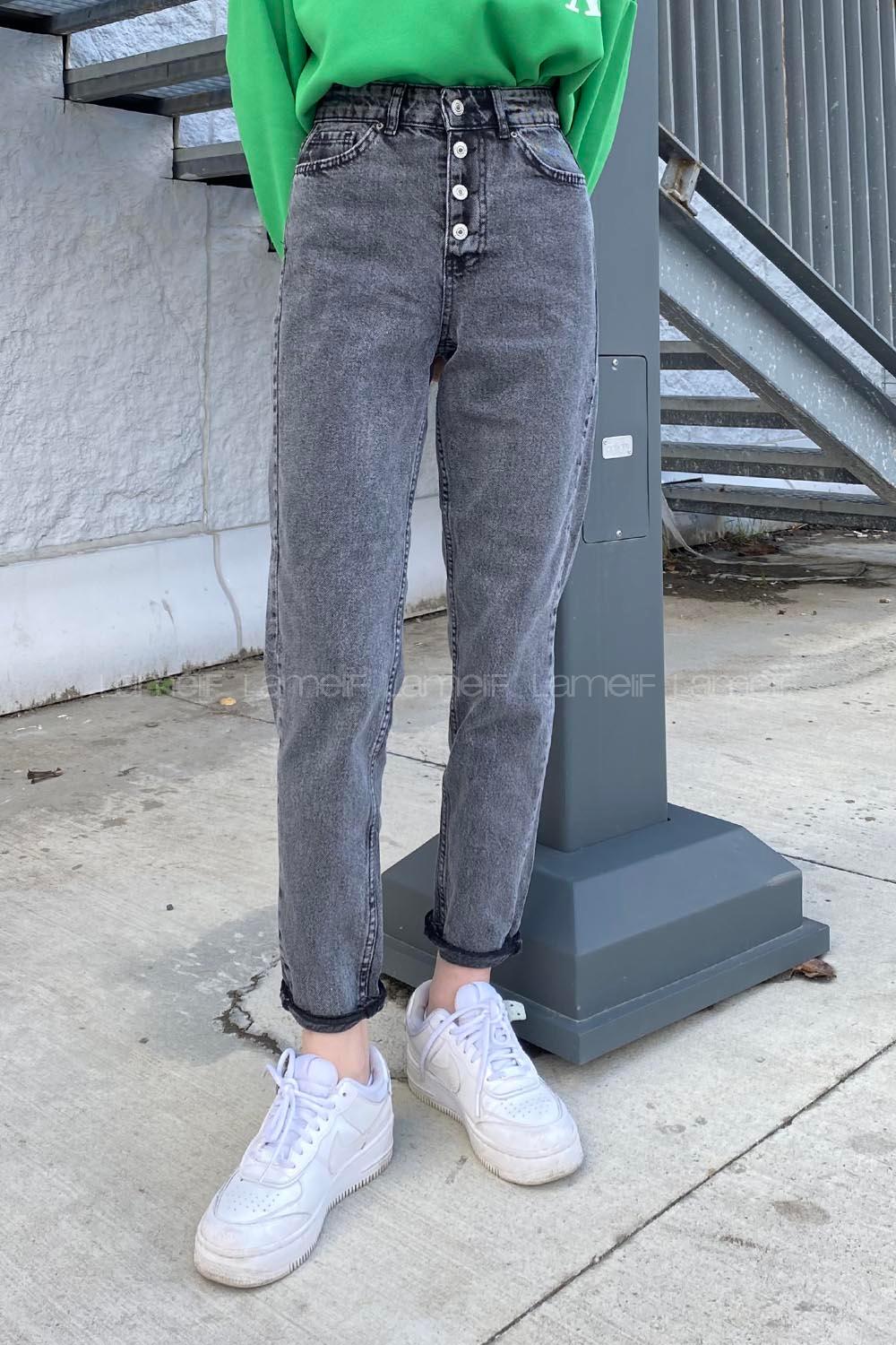 Anthracite Cotton Denim High Waist Denim Pants