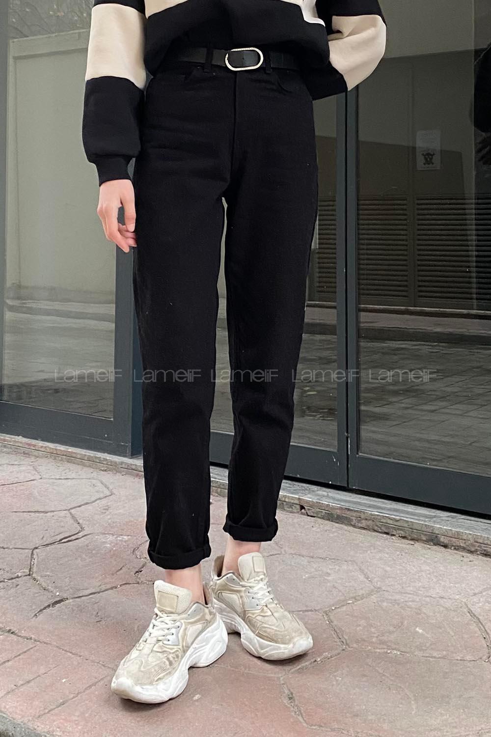 Black Cotton Denim High Waist Denim Pants