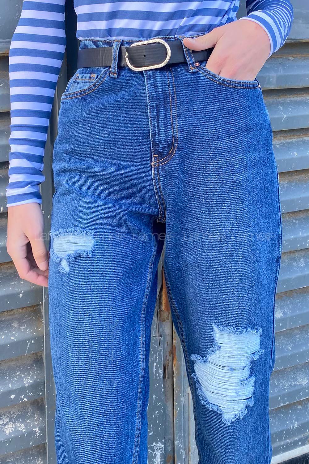 Dark Blue Cotton Denim High Waist Denim Pants