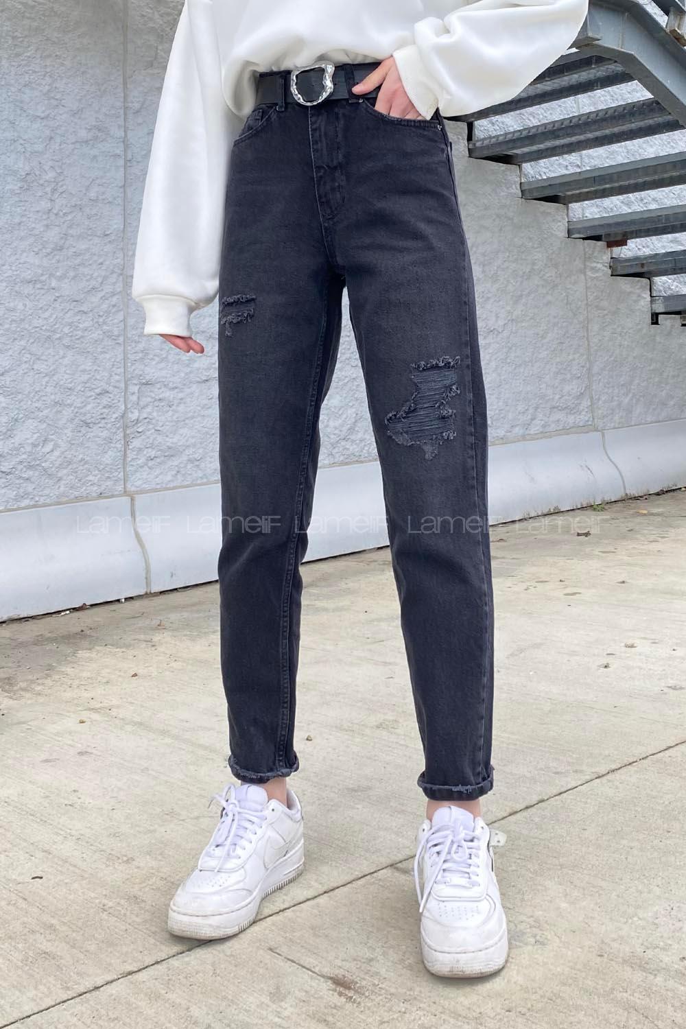 Smoked Cotton Denim High Waist Denim Pants