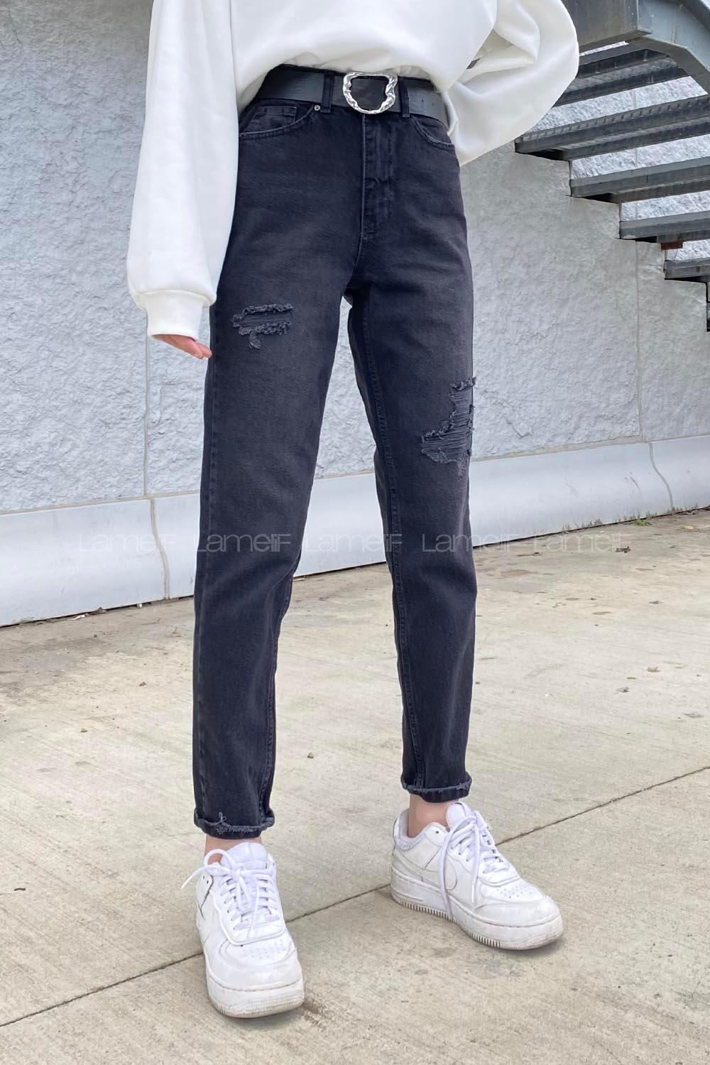 Smoked Cotton Denim High Waist Denim Pants