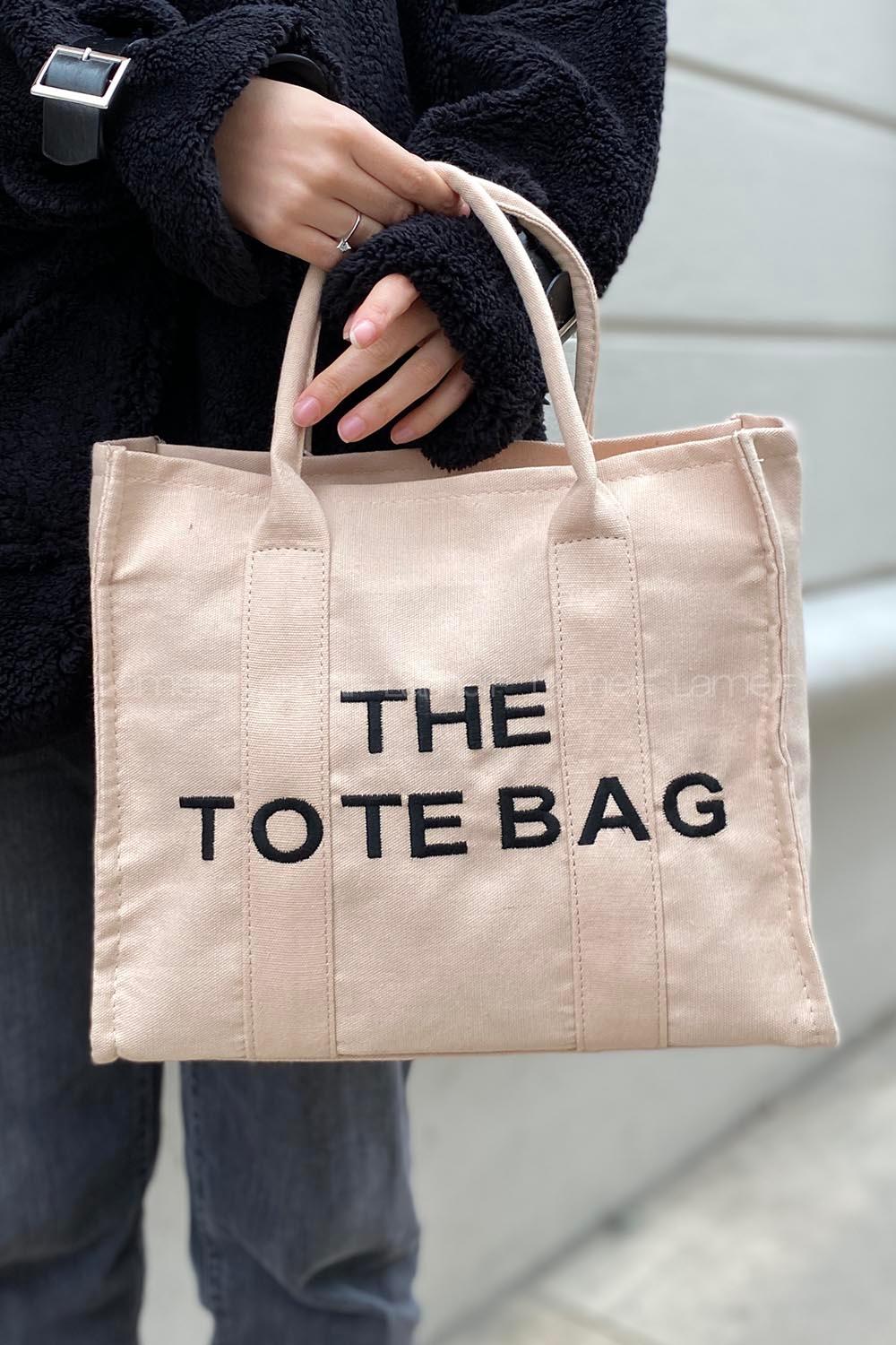 Lamelif Tote Bag Nakışlı Kanvas Kumaş Kadın Çanta Krem