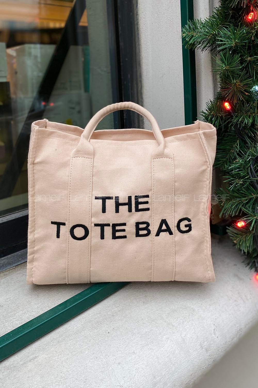 Lamelif Tote Bag Nakışlı Kanvas Kumaş Kadın Çanta Krem