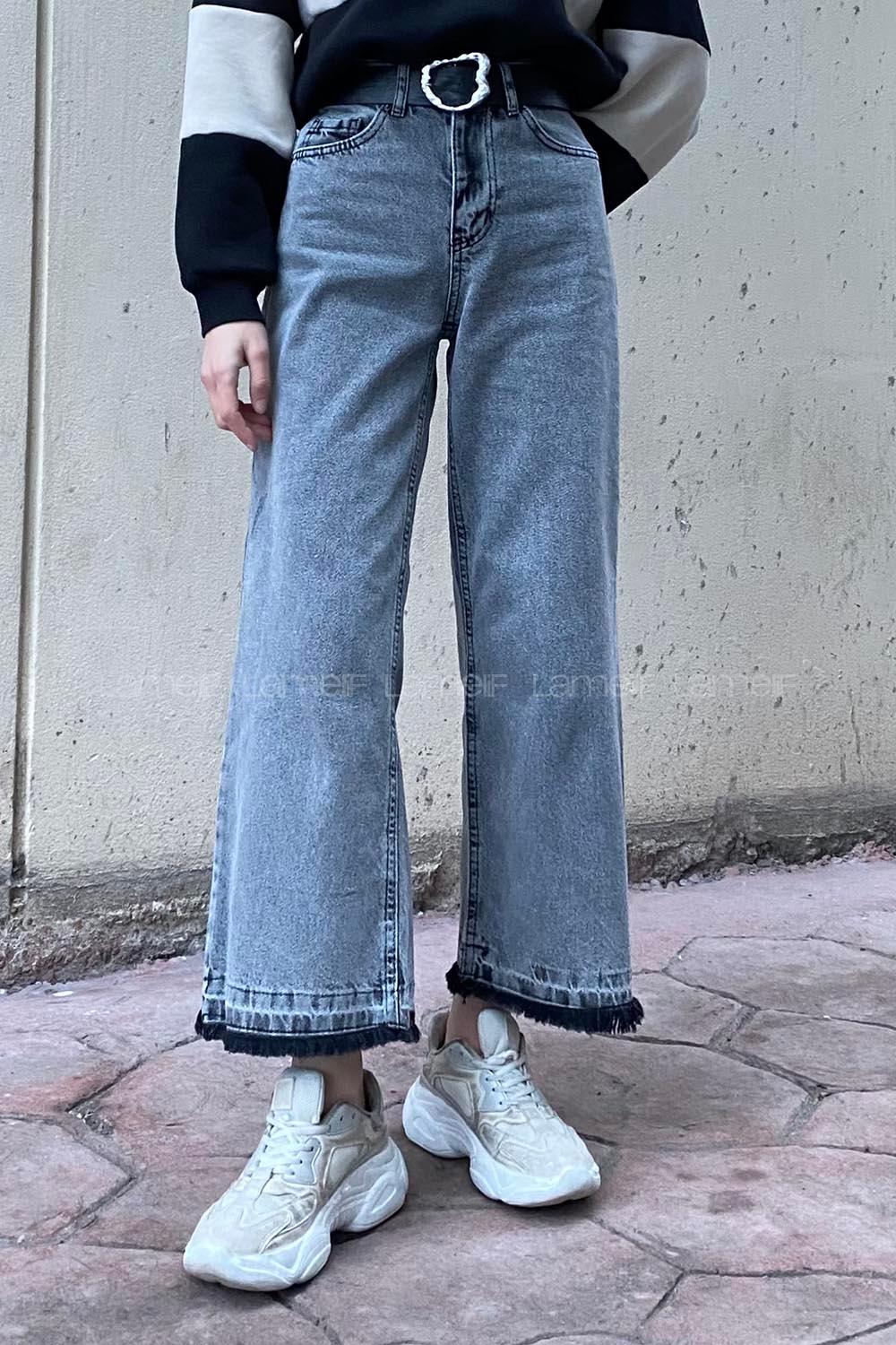 Gray Cotton Denim High Waist Denim Pants