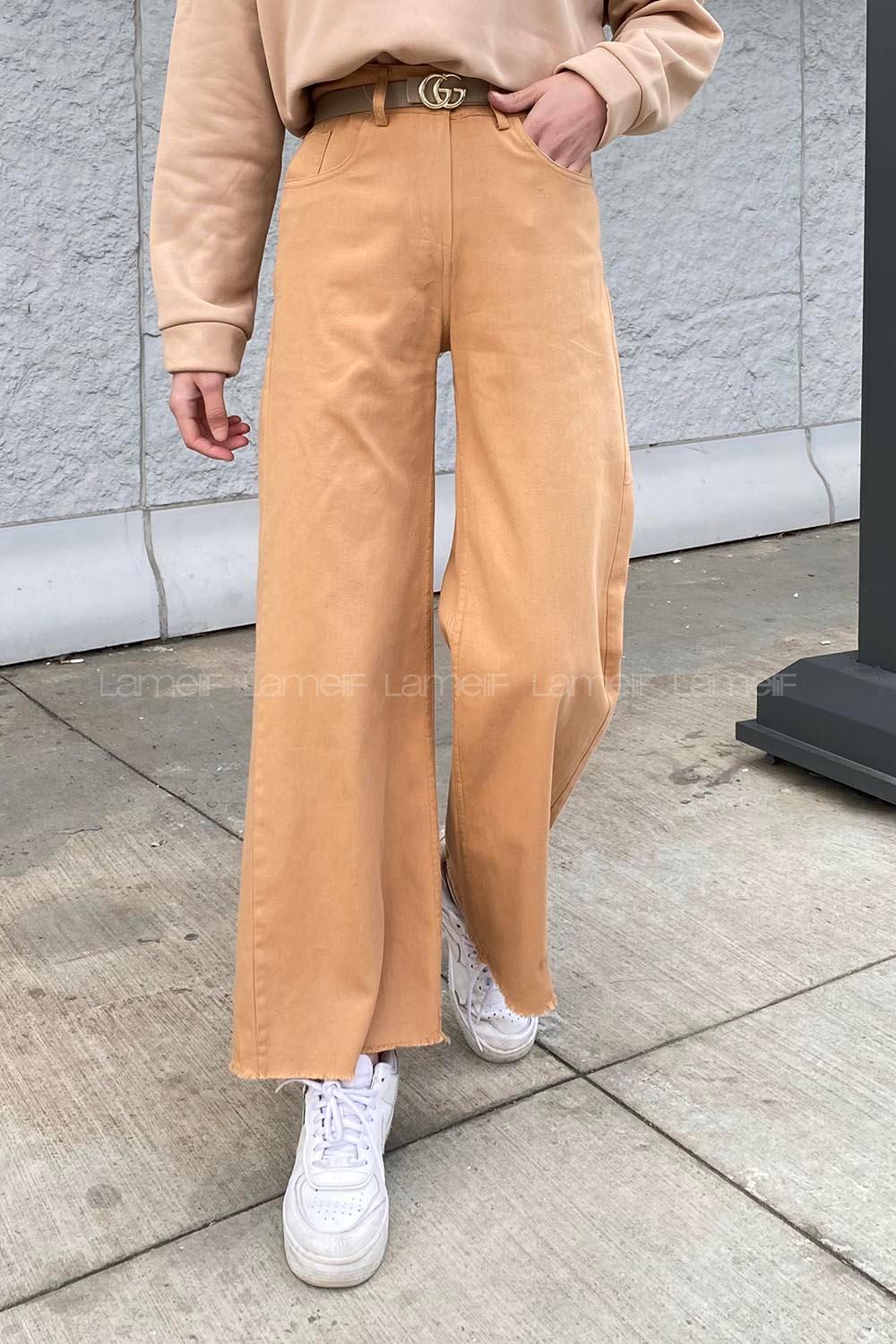Camel Linen High Waist Linen Pants