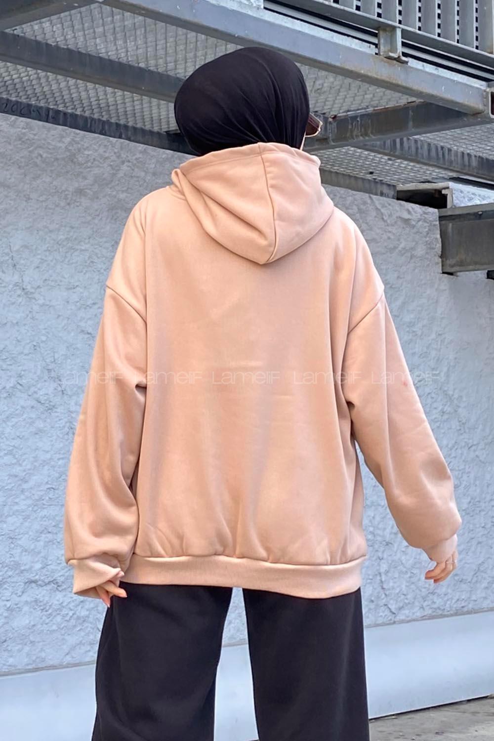 Lamelif Kapüşonlu Salaş Sweatshirt Sütlü Kahve