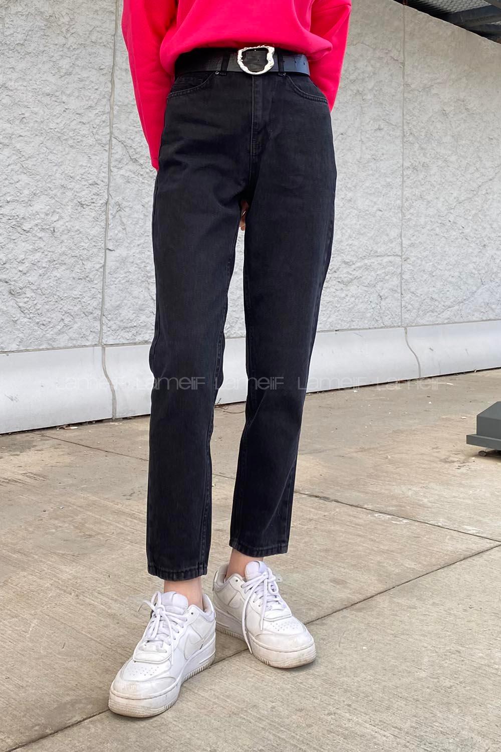 Smoked Cotton High Waist Denim Pants