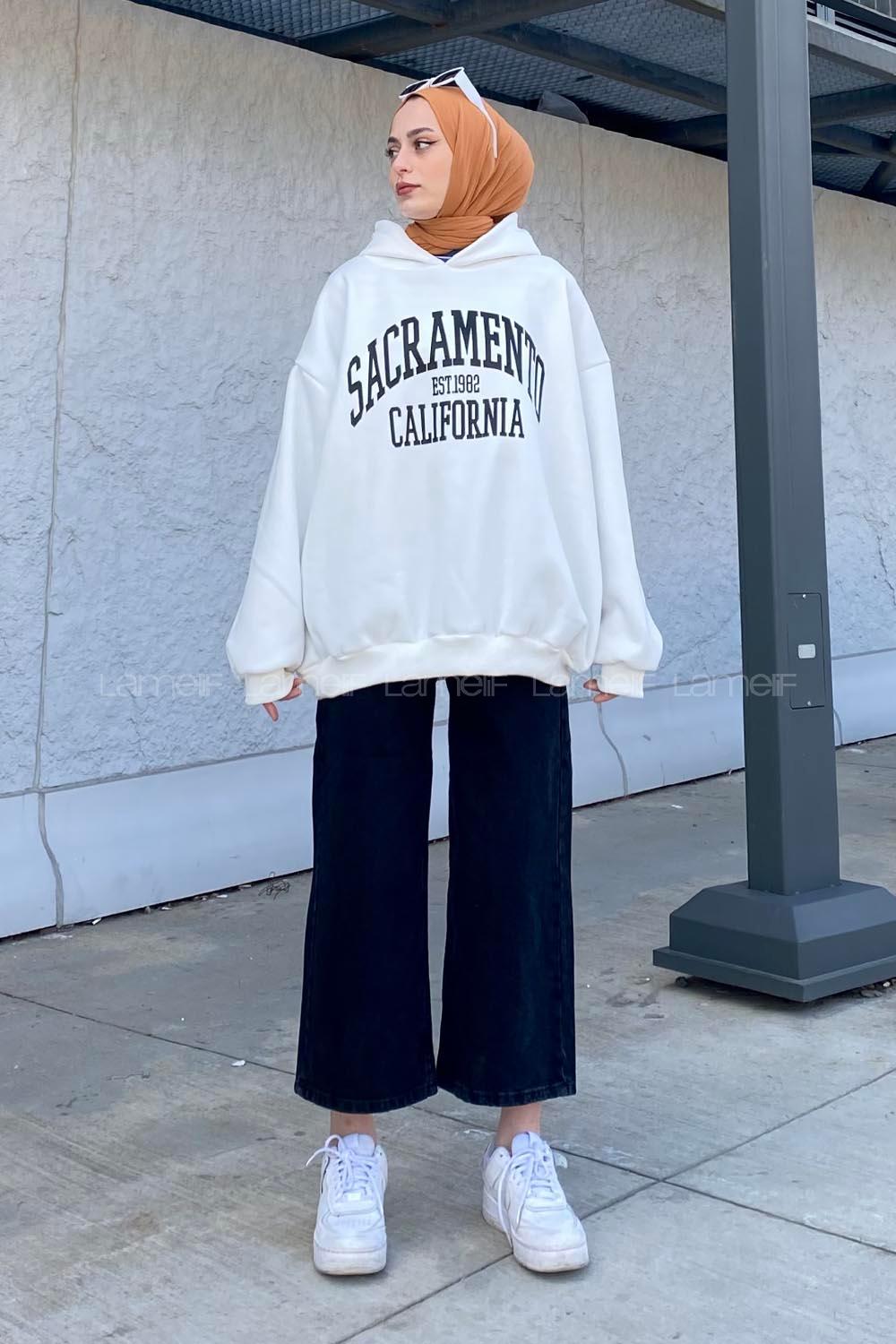 Lamelif Sacramento Baskılı Oversize Sweatshirt Beyaz
