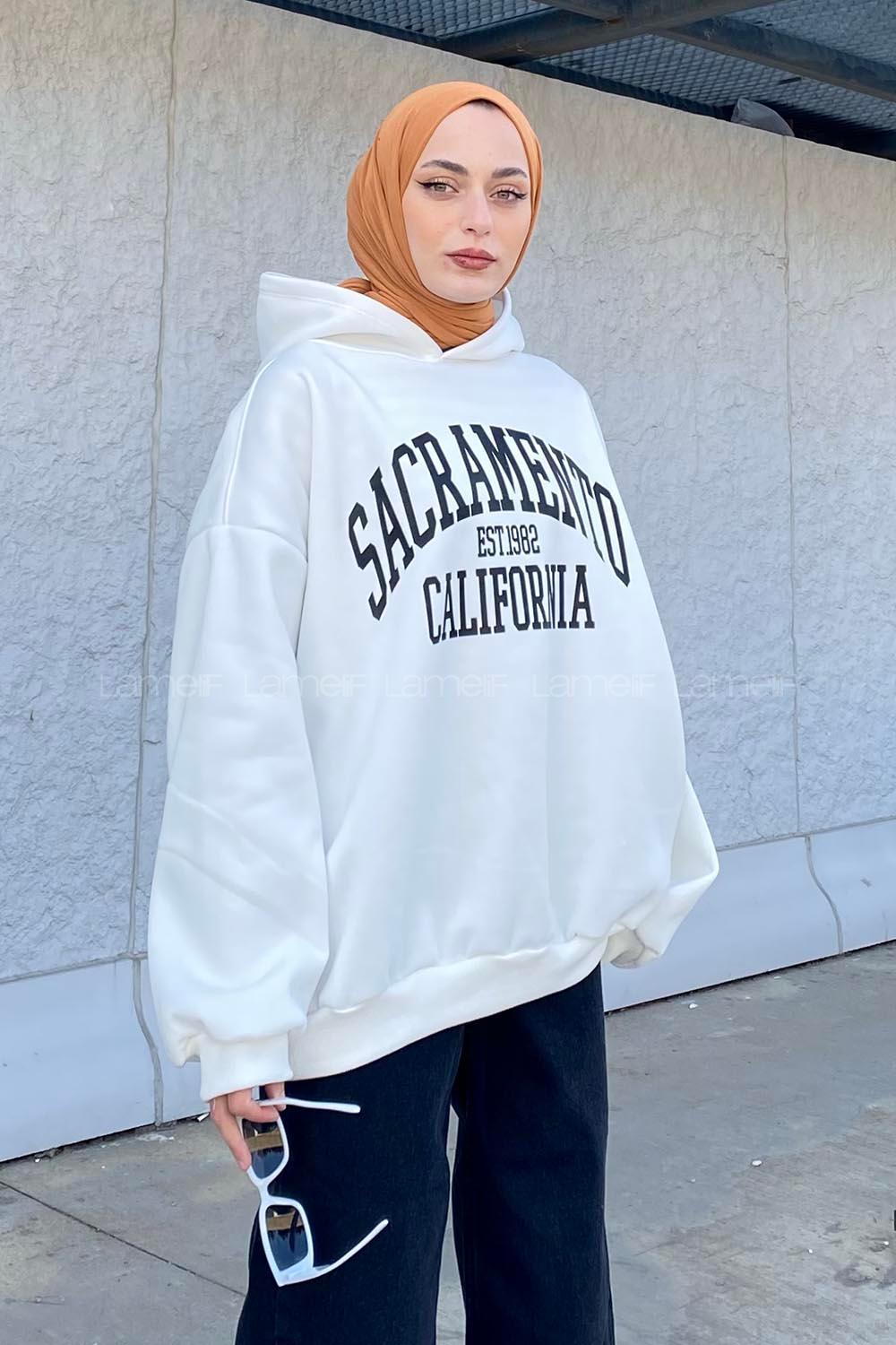 Lamelif Sacramento Baskılı Oversize Sweatshirt Beyaz