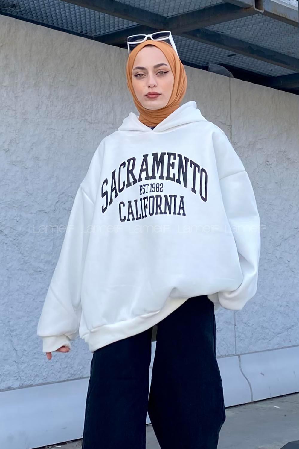 Lamelif Sacramento Baskılı Oversize Sweatshirt Beyaz