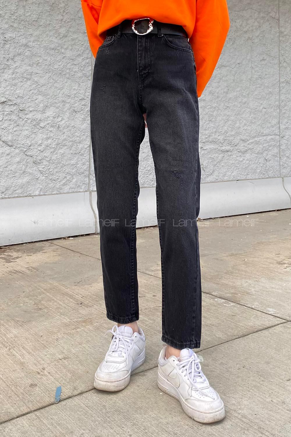 Smoked Cotton High Waist Denim Pants