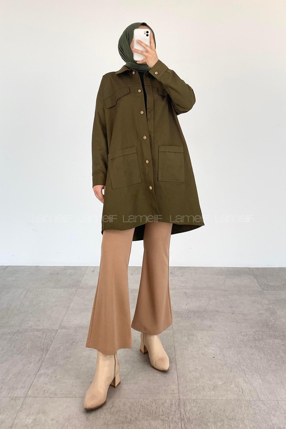 Army Green Shirt Collar Long Arm Cotton Fabric Unprinted Shirt