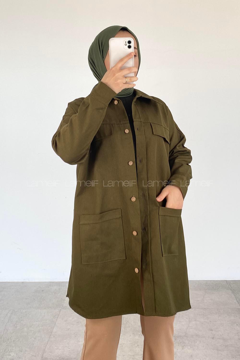 Army Green Shirt Collar Long Arm Cotton Fabric Unprinted Shirt