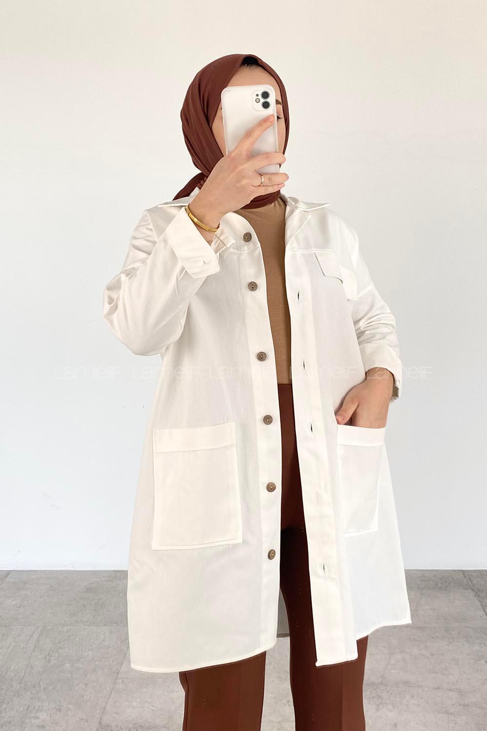 Modalamelif  Körük Cepli Oversize Gömlek Ekru