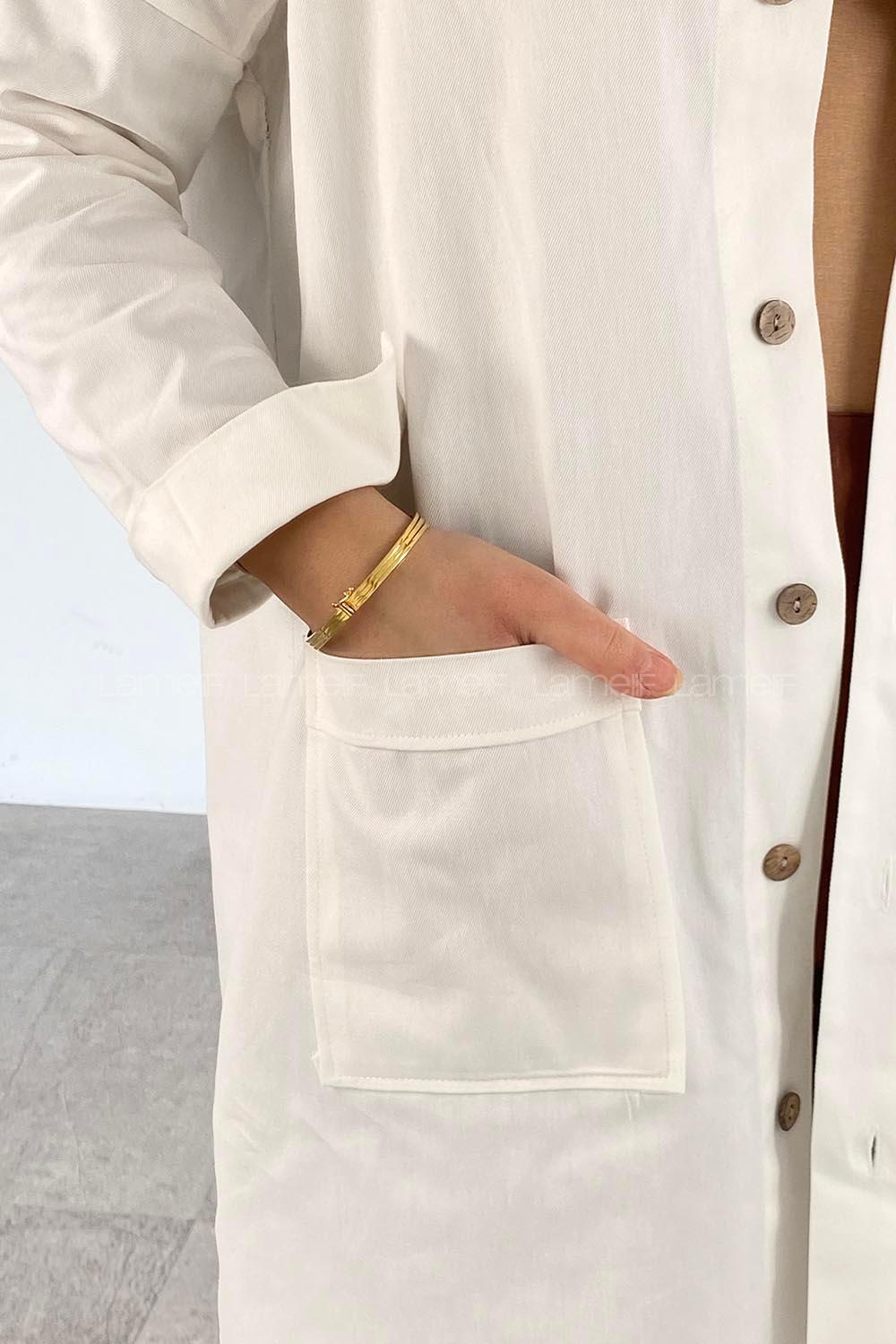 Modalamelif  Körük Cepli Oversize Gömlek Ekru