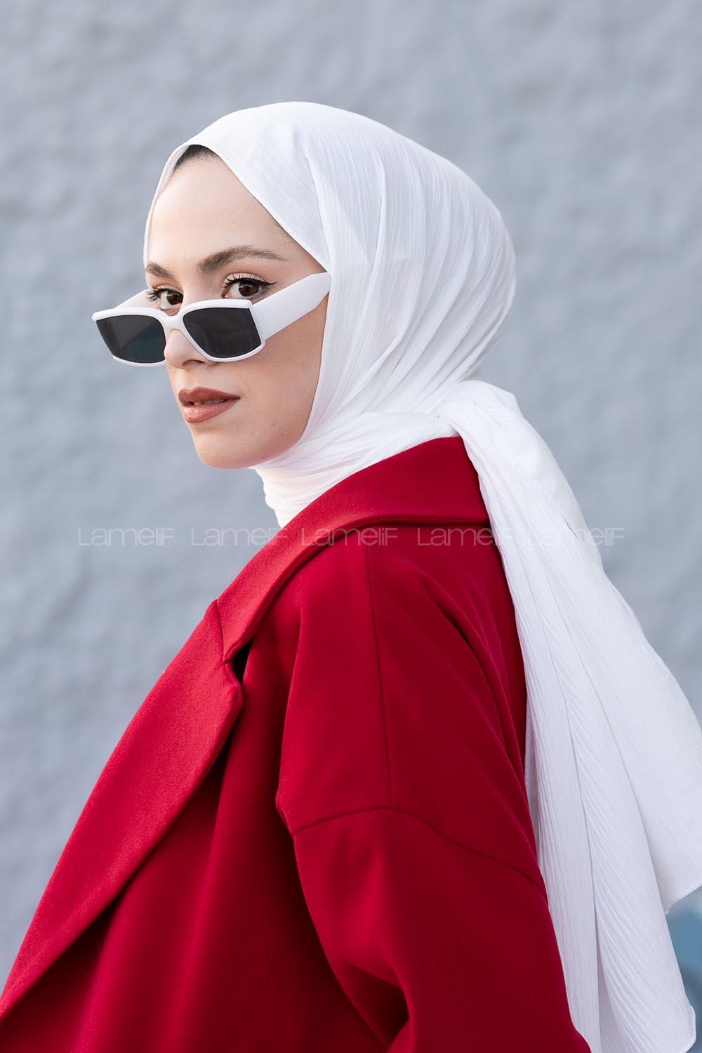 Lamelif Krinkıl Şal Kırık Beyaz