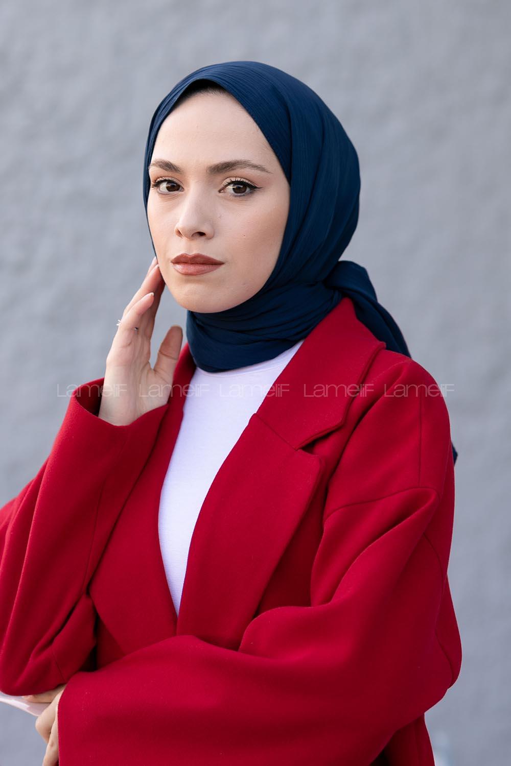 Navy Blue Cotton Fabric Viscose Fabric Striped Straight Shawl