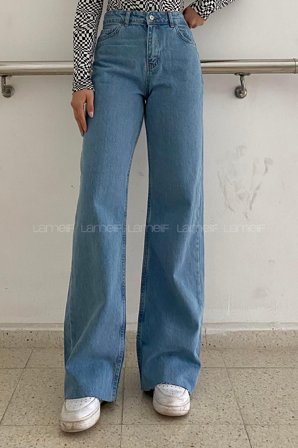 Lamelif Wıde Leg Model Kesik Paça Jean Açık Mavi