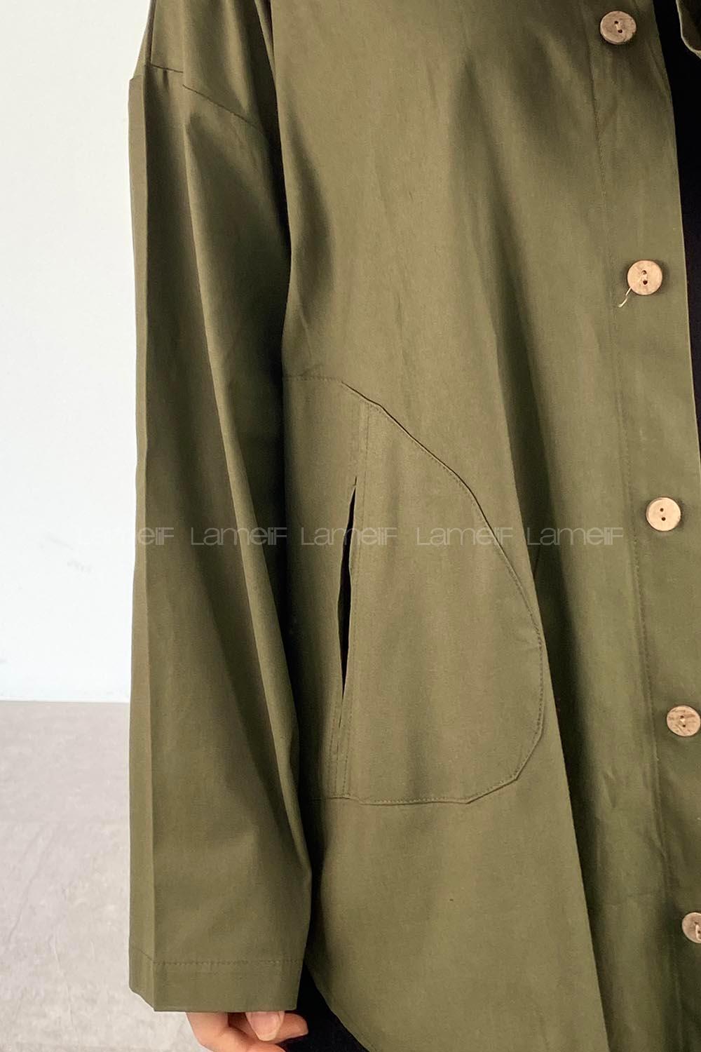 Modalamelif Yan Cepli Gabardin Gömlek Kamuflaj Yeşili