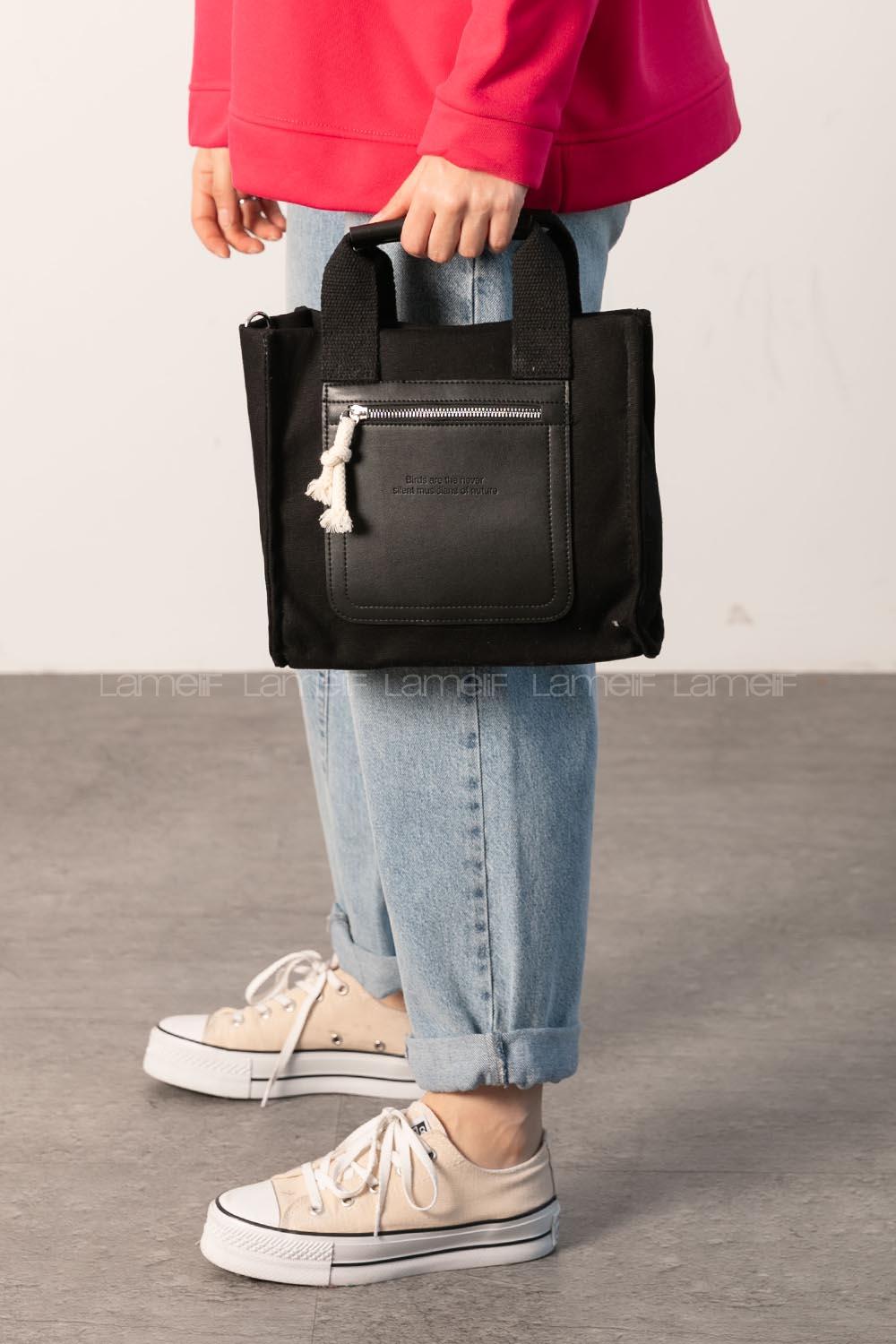 Lamelif Sail Organik Kanvas Kumaş Kadın Çapraz Çanta Siyah