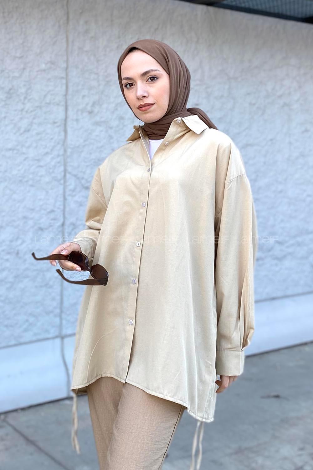 Lamelif Oversize Gömlek Bej