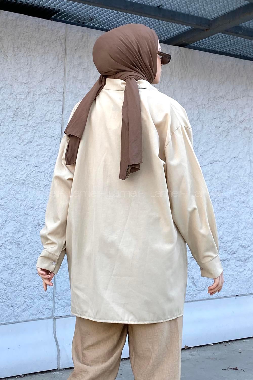 Lamelif Oversize Gömlek Bej