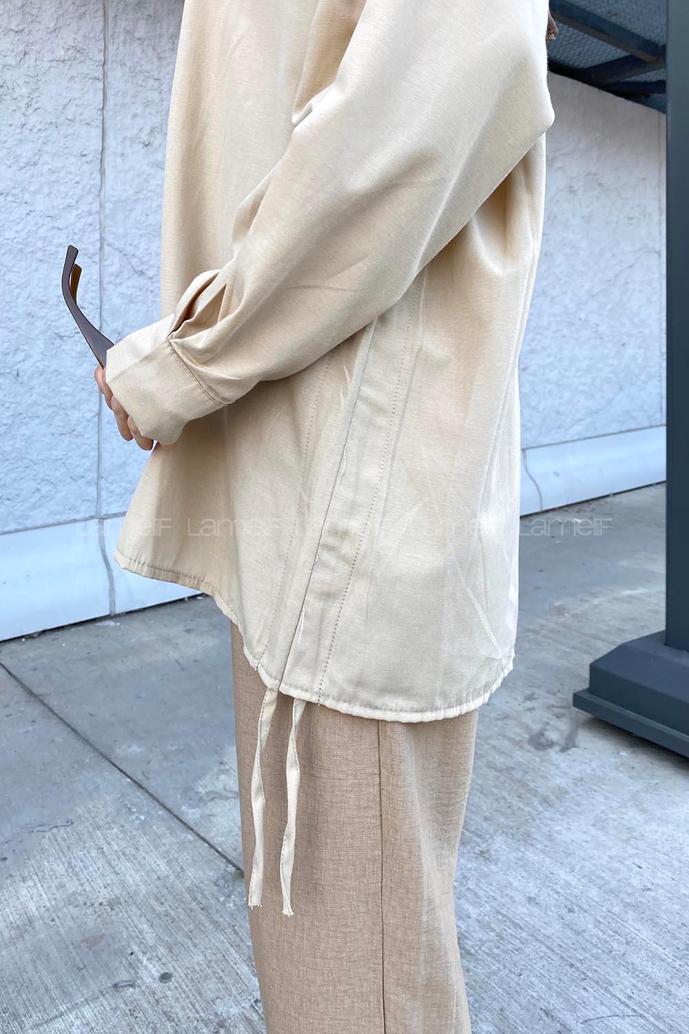 Lamelif Oversize Gömlek Bej