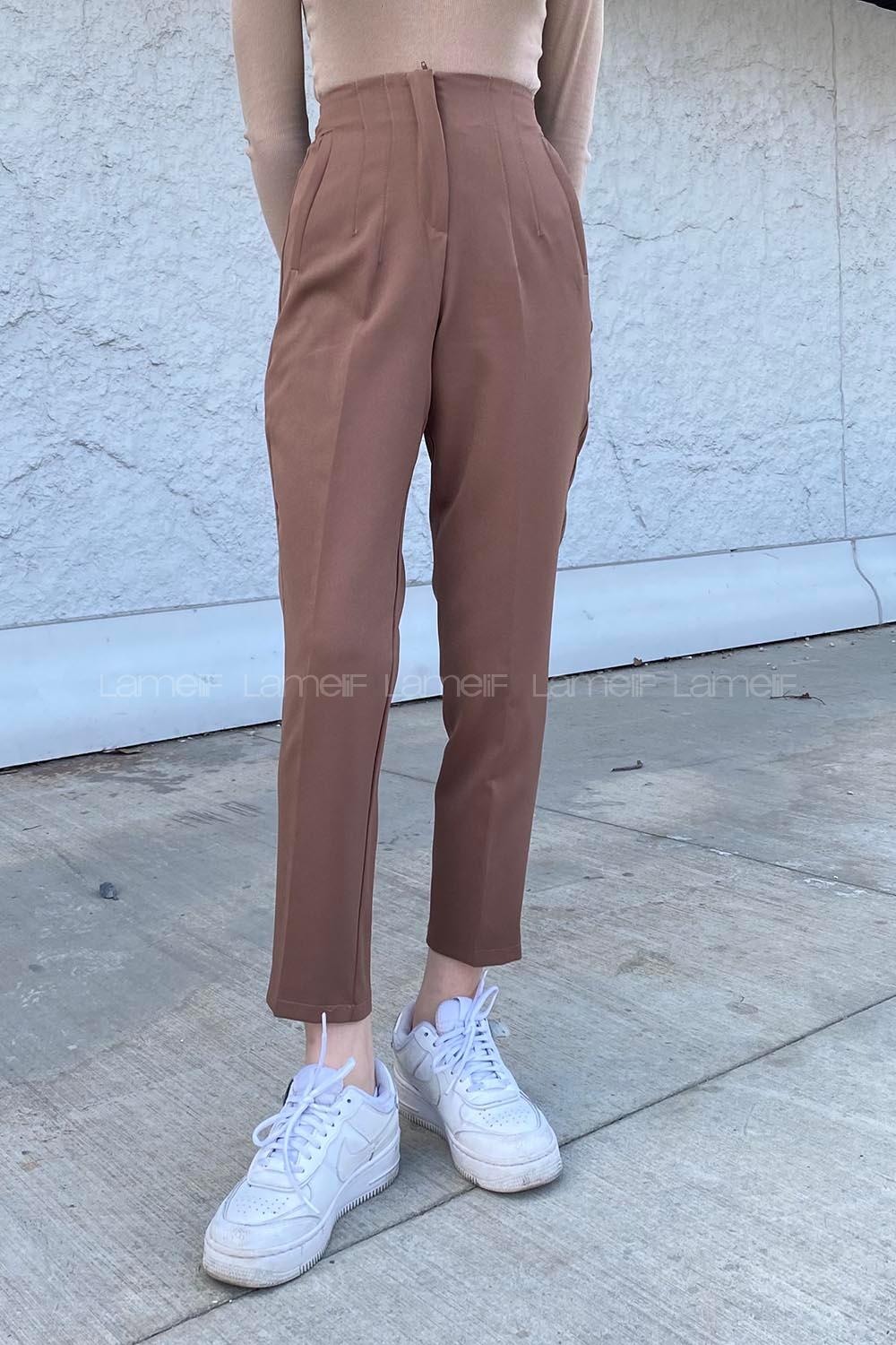 Bitter Brown Cotton Fabric High Waist Comfortable Pants