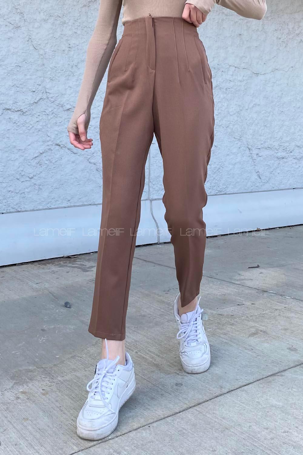 Bitter Brown Cotton Fabric High Waist Comfortable Pants