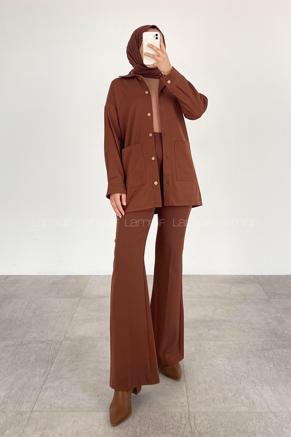 Modalamelif Körük Cepli  Gömlek Kahverengi