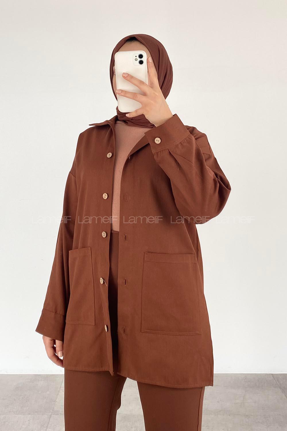 Modalamelif Körük Cepli  Gömlek Kahverengi