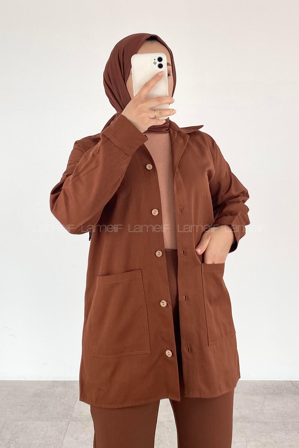 Modalamelif Körük Cepli  Gömlek Kahverengi