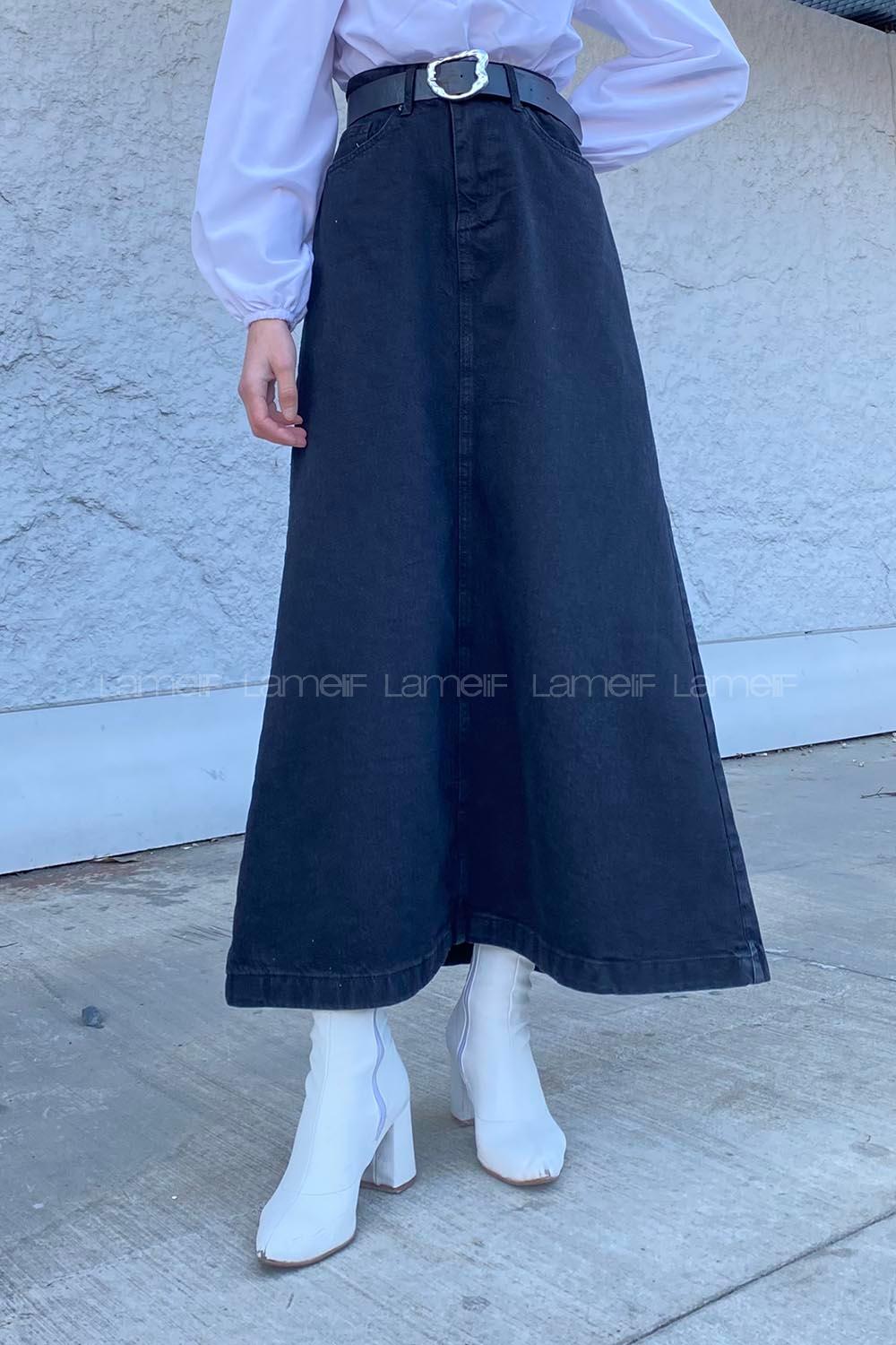 Smoked Denim Unprinted Straight Skirt Skirt