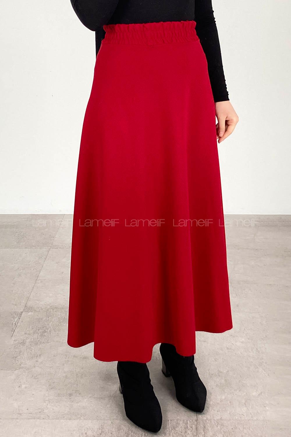 Modalamelif Beli Lastikli Çan Kesim Etek Bordo