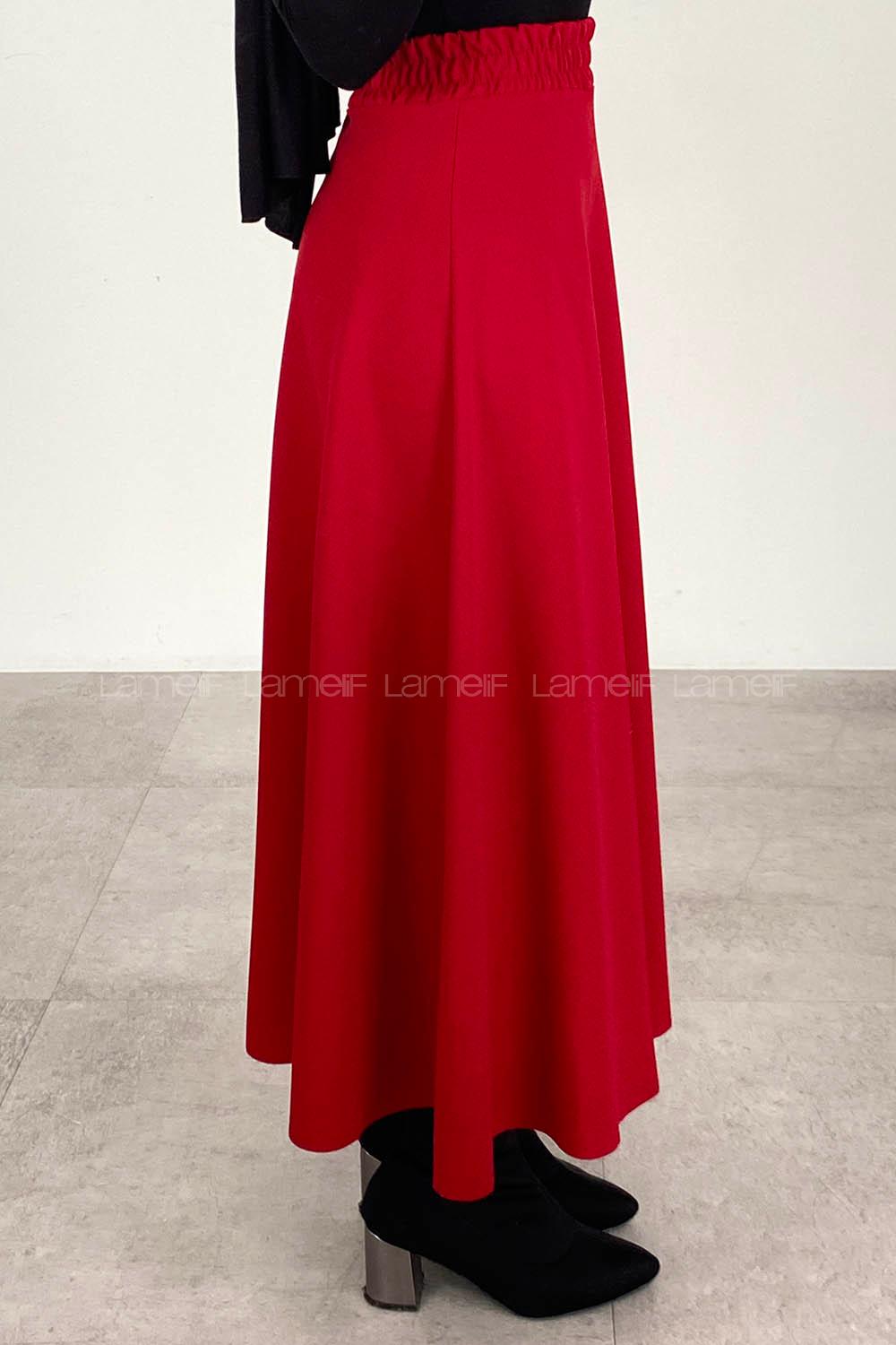 Modalamelif Beli Lastikli Çan Kesim Etek Bordo