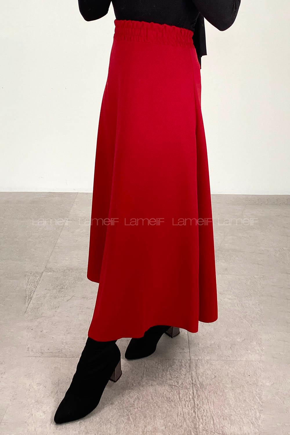 Modalamelif Beli Lastikli Çan Kesim Etek Bordo