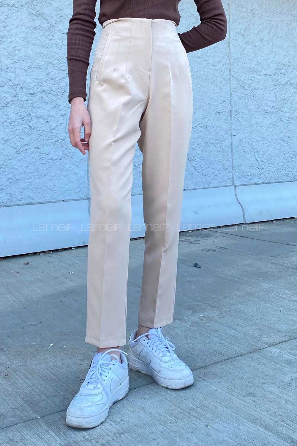 Brown With Milk Cotton Fabric High Waist Comfortable Pants