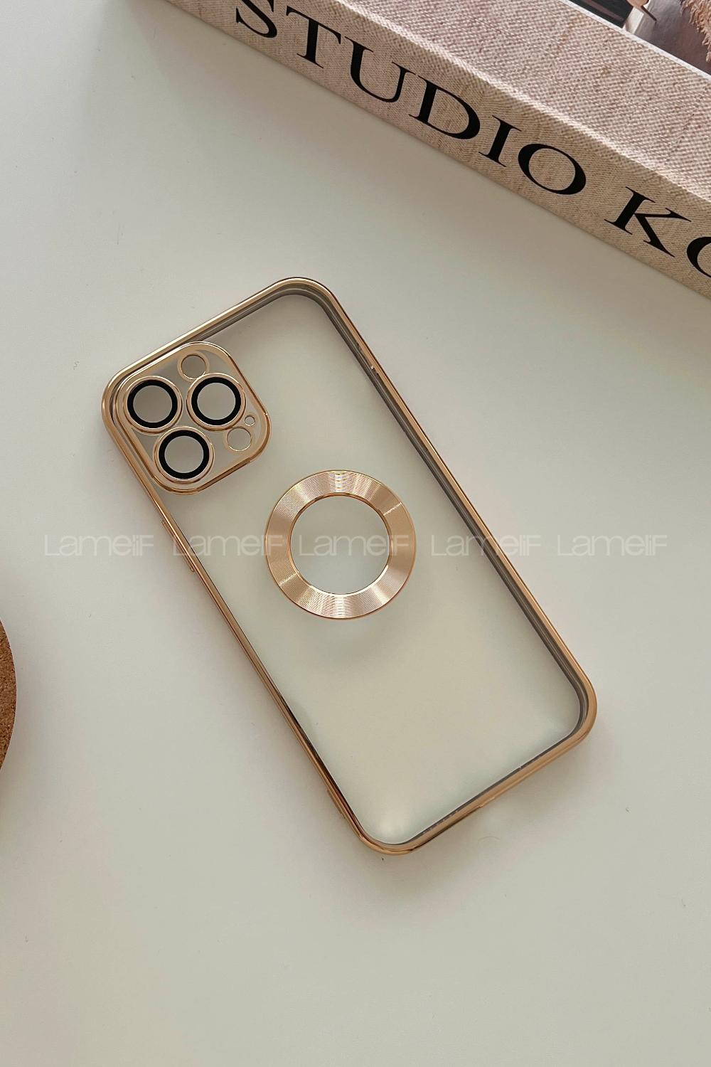 Lamelif iPhone 13 Pro Max Lens Korumalı Telefon Kılıfı Gold