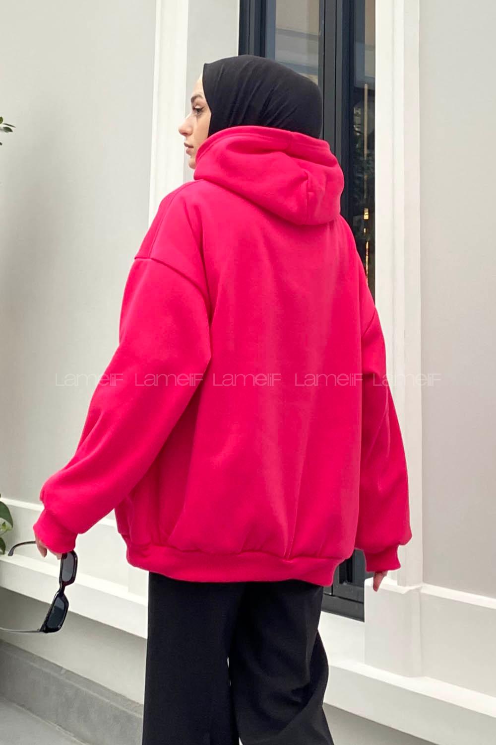 Lamelif Los Angeles Baskılı Oversize Sweatshirt Fuşya