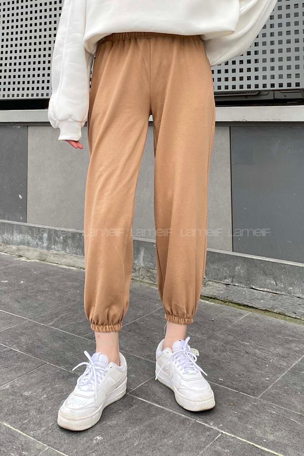 Brown With Milk Elastic Trousers Elastic Waist Regular Cut Bottom Tracksuit