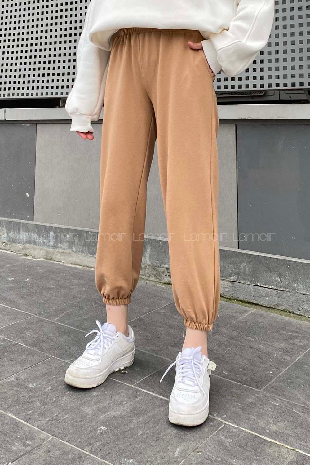 Brown With Milk Elastic Trousers Elastic Waist Regular Cut Bottom Tracksuit