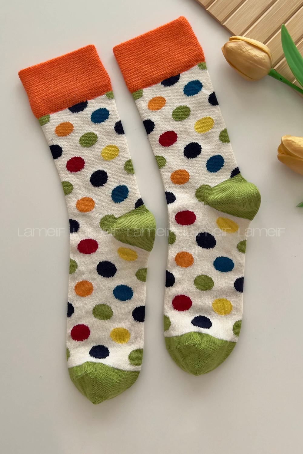 Modalamelif Puantiyeli Soket Çorap Beyaz