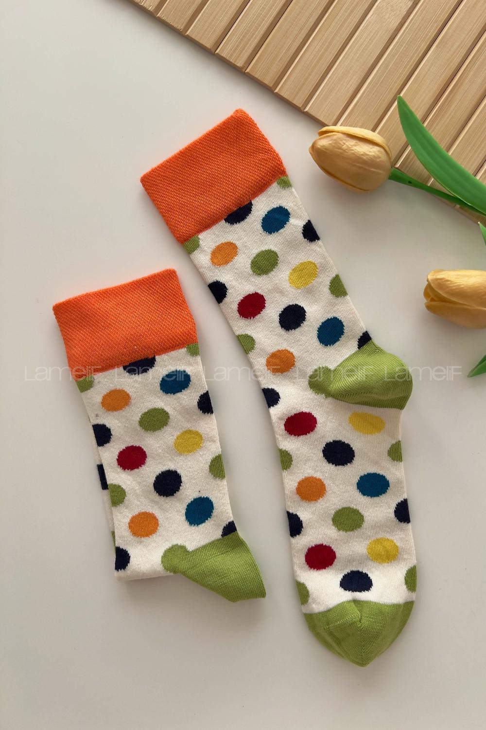 Modalamelif Puantiyeli Soket Çorap Beyaz